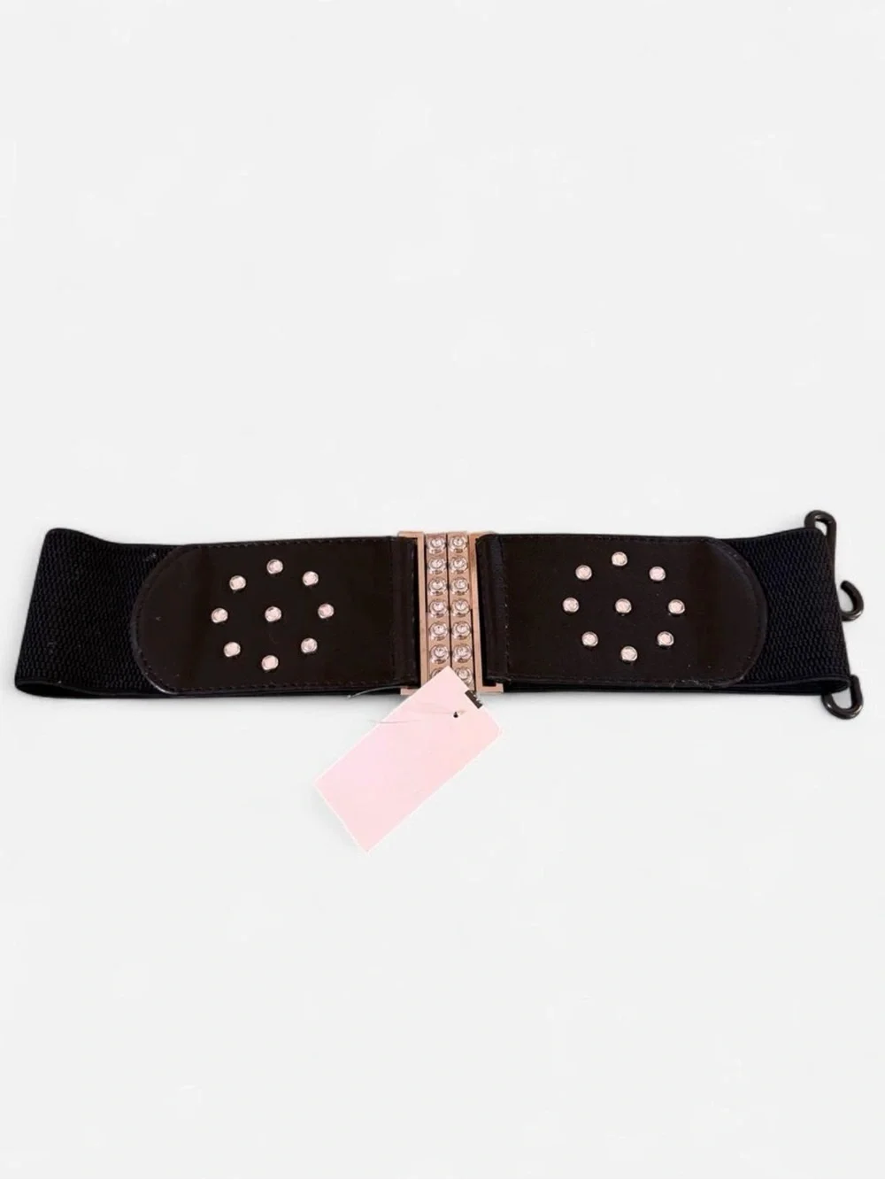 NWT Black Stretch Belt Rhinestone Buckle Y2K Perforated 29.5